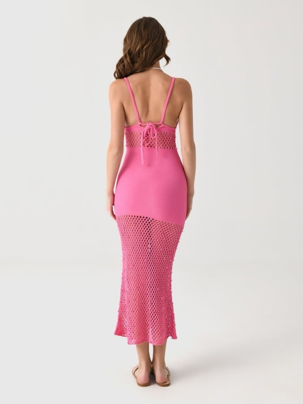 The Wolf Gang Size M Perla Knit Maxi Dress Pink Beaded NEW - Picture 3 of 16